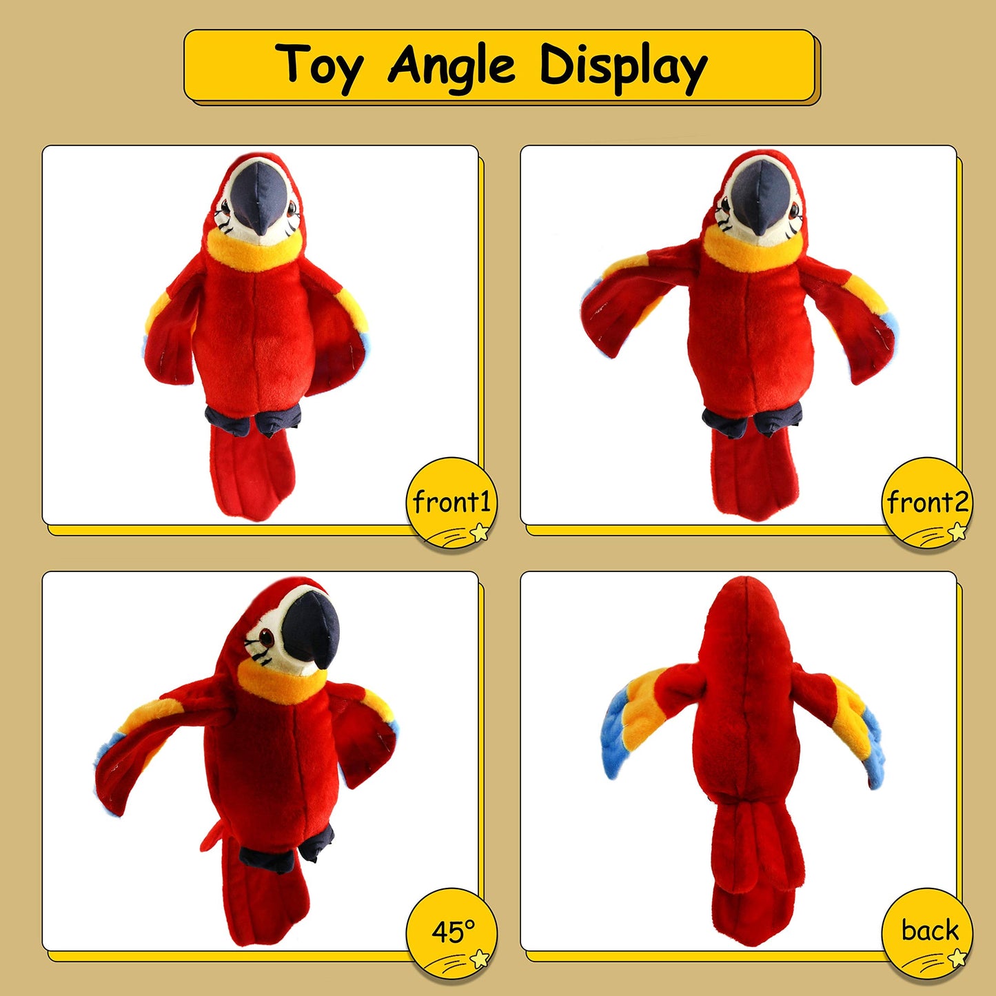Houwsbaby 9'' Red Talking Parrot Plush – Interactive Recording Macaw Toy for Kids