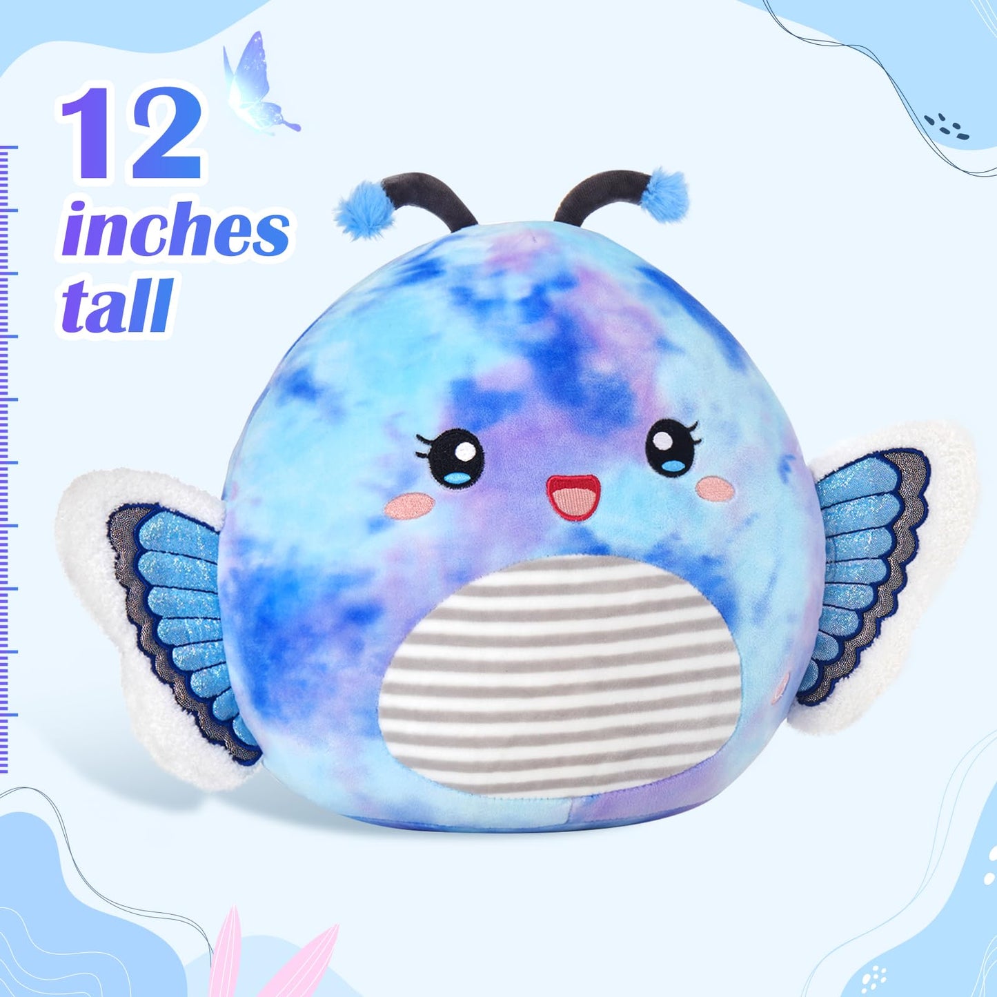 Houwsbaby 12" Blue Light Up Butterfly Plush Pillow | LED Night Light & Plush Toy
