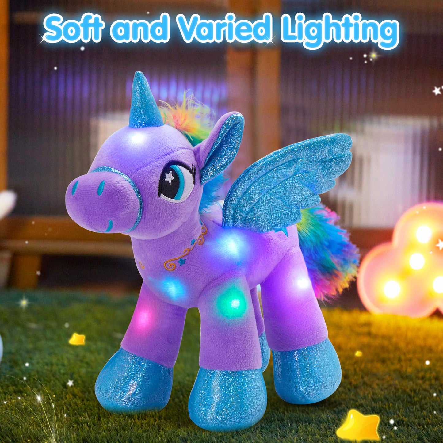 Houwsbaby 14-Inch Purple LED Light Up Unicorn Plush – Glow Night Light for Kids