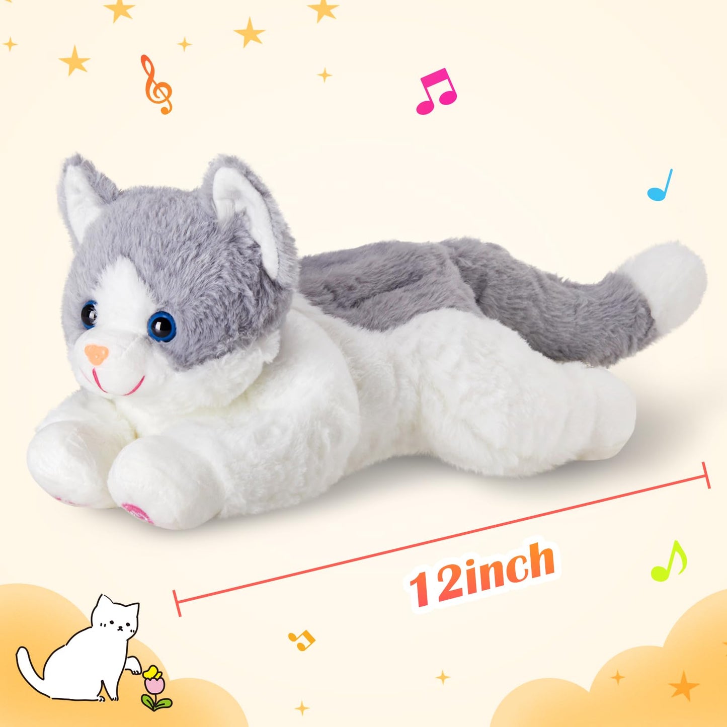 Houwsbaby 15-inch Gray LED Musical Cat Plush – Light-Up Singing Kitty Toy for Kids
