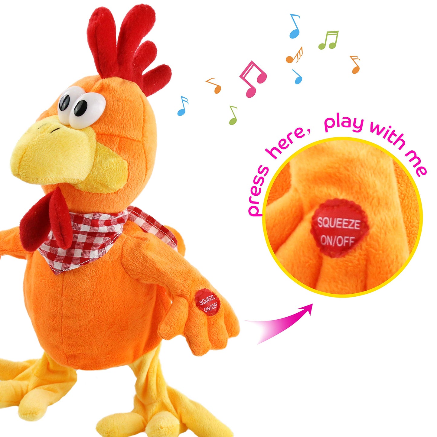 Houwsbaby 15-inch Electronic Squawking Chicken Toy – Interactive Singing Rooster Plush for Kids