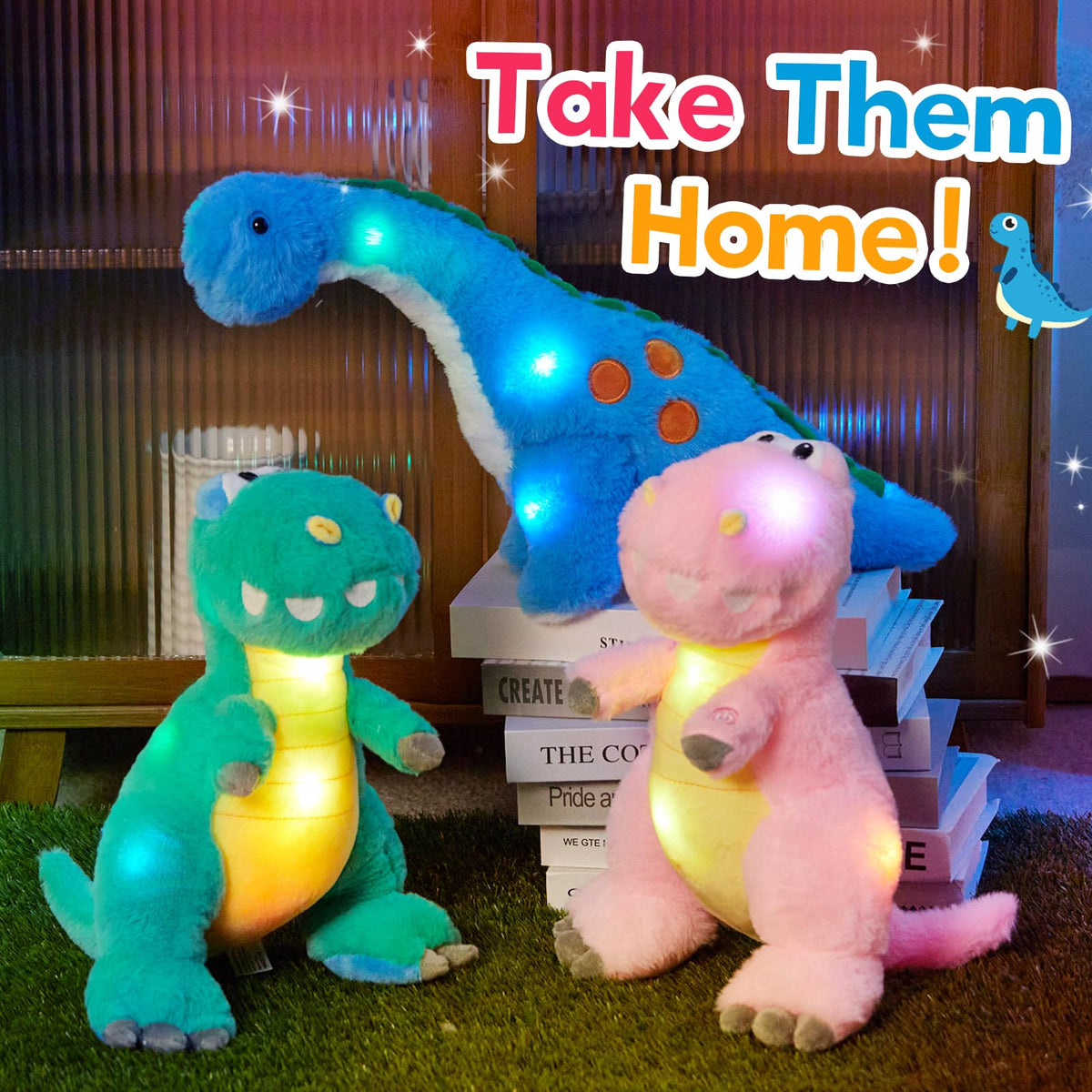 Houwsbaby 14-inch Blue Light Up Dinosaur Plush – Glow Diplodocus Night Light & Cozy Plush Toy