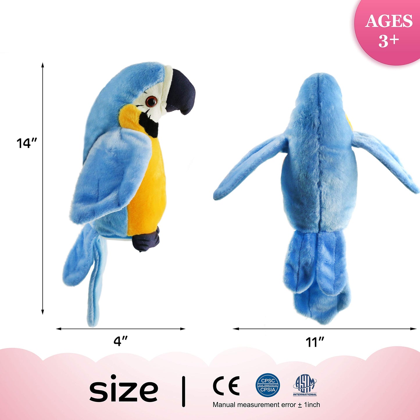 Houwsbaby 9'' Talking Parrot Plush – Interactive Recording Macaw Toy for Kids