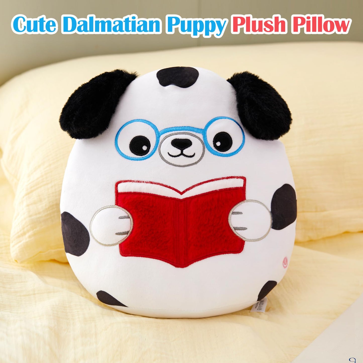 Houwsbaby 12in Light-Up Reading Spotted Dog Plush Pillow – Glow-in-the-Dark Puppy Toy for Bedtime & Play