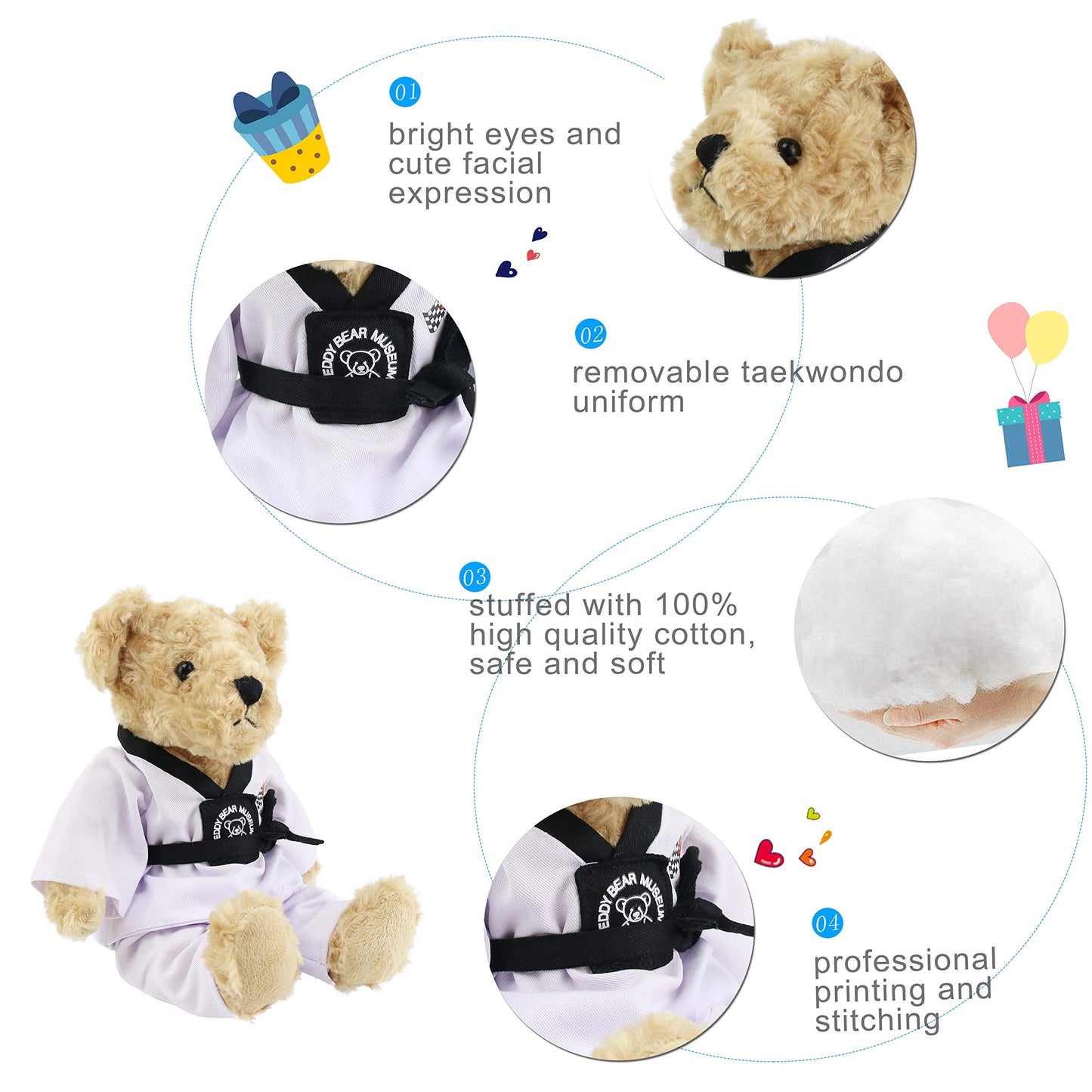 Houwsbaby Taekwondo Teddy Bear – 8-Inch Martial Arts Plush Gift
