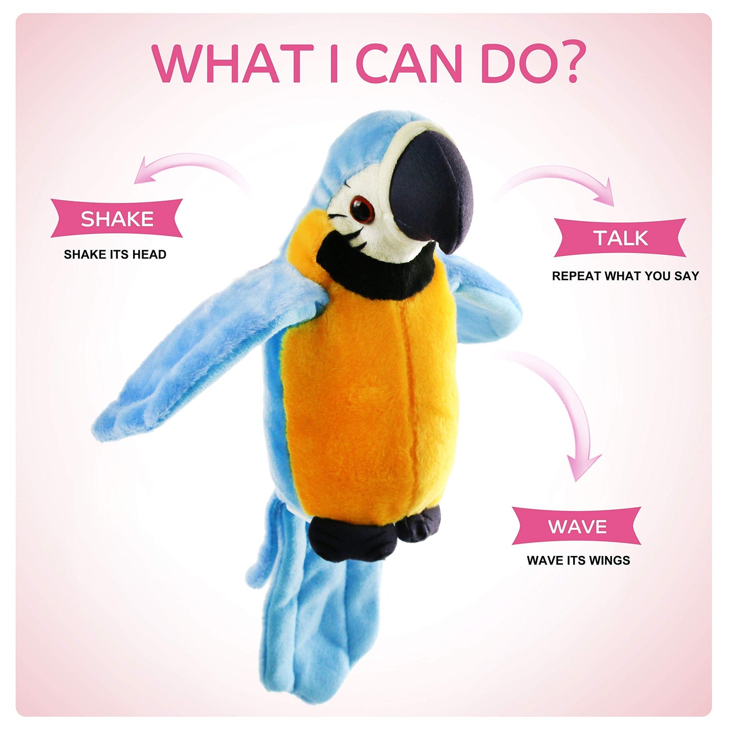 Houwsbaby 9'' Talking Parrot Plush – Interactive Recording Macaw Toy for Kids