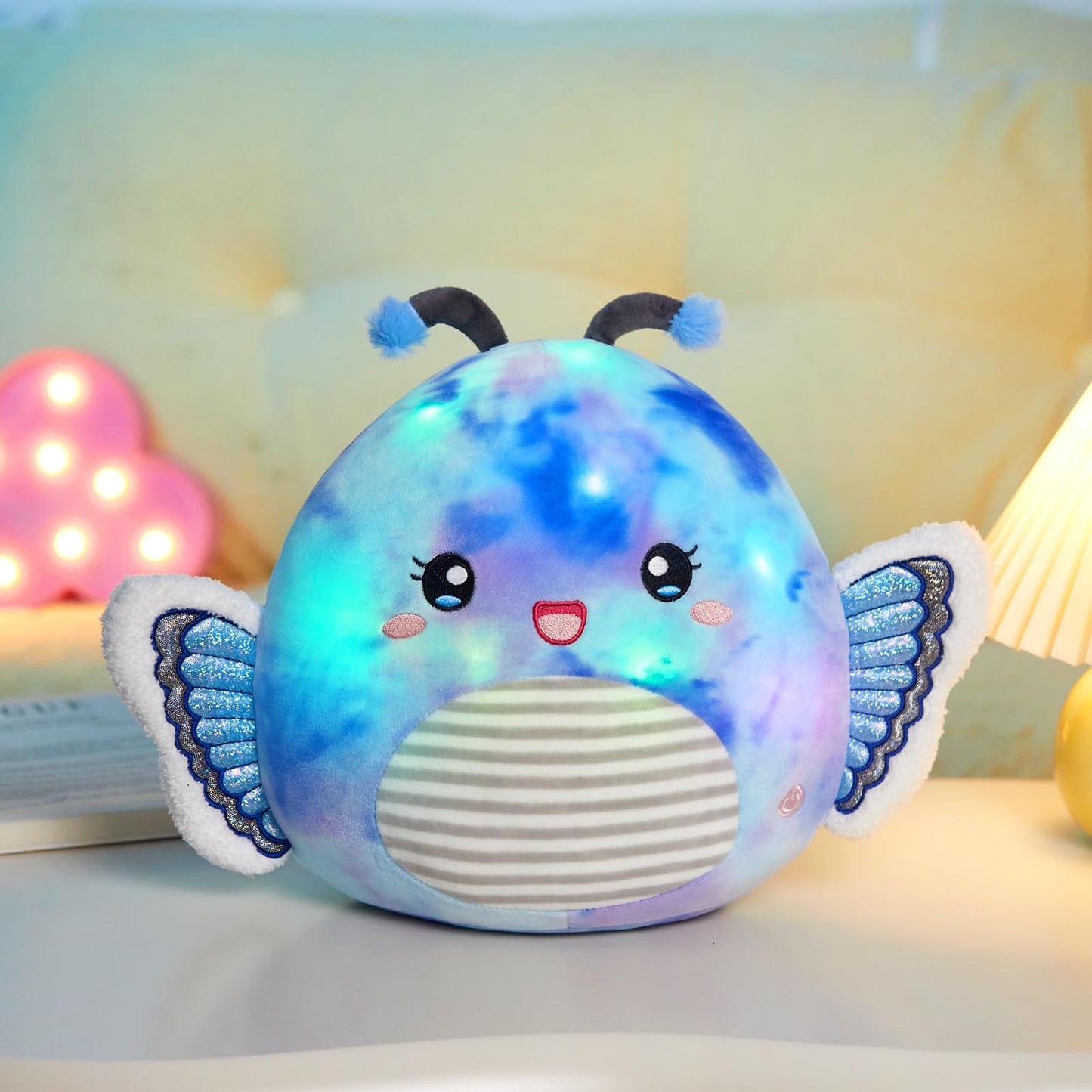 Houwsbaby 12" Blue Light Up Butterfly Plush Pillow | LED Night Light & Plush Toy