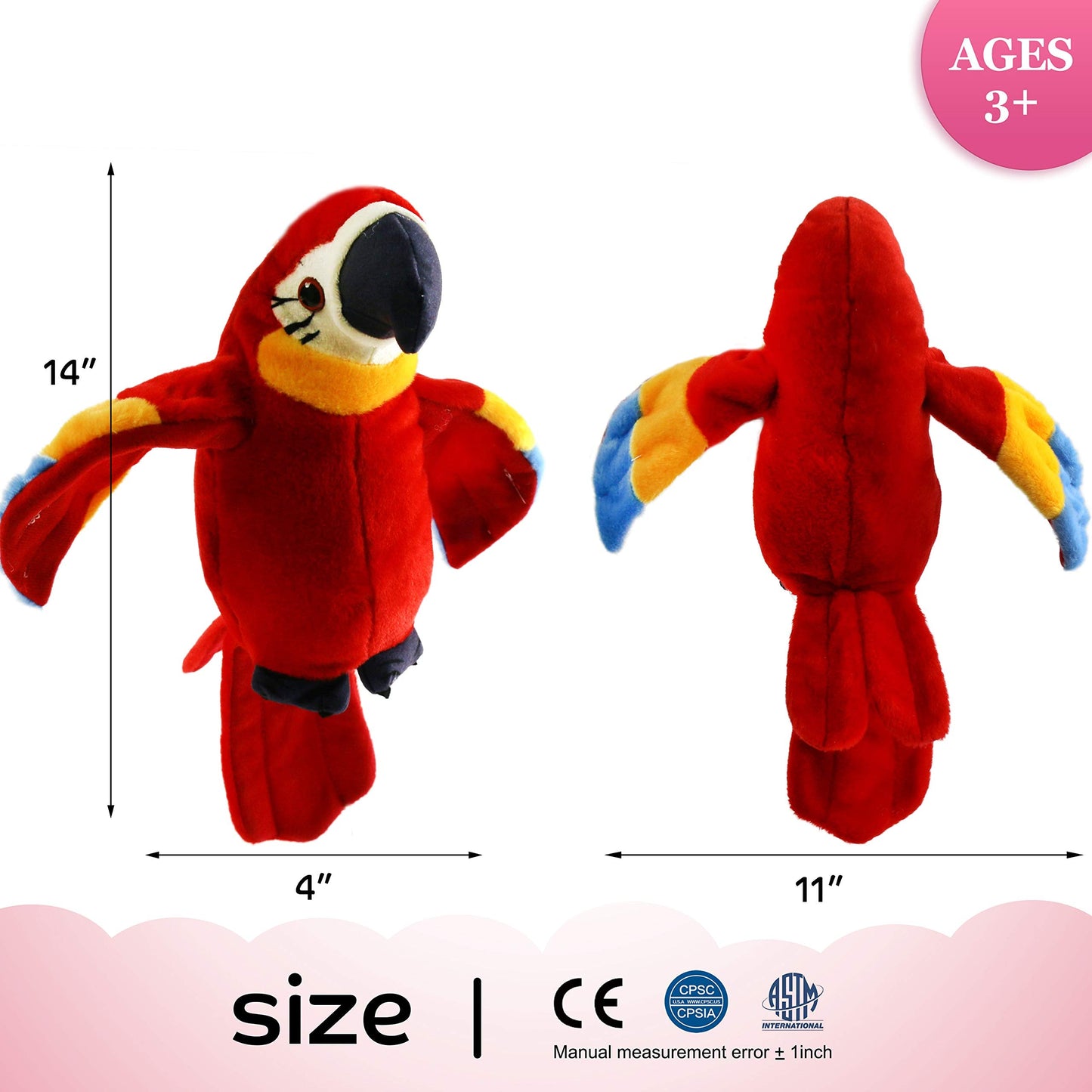 Houwsbaby 9'' Red Talking Parrot Plush – Interactive Recording Macaw Toy for Kids