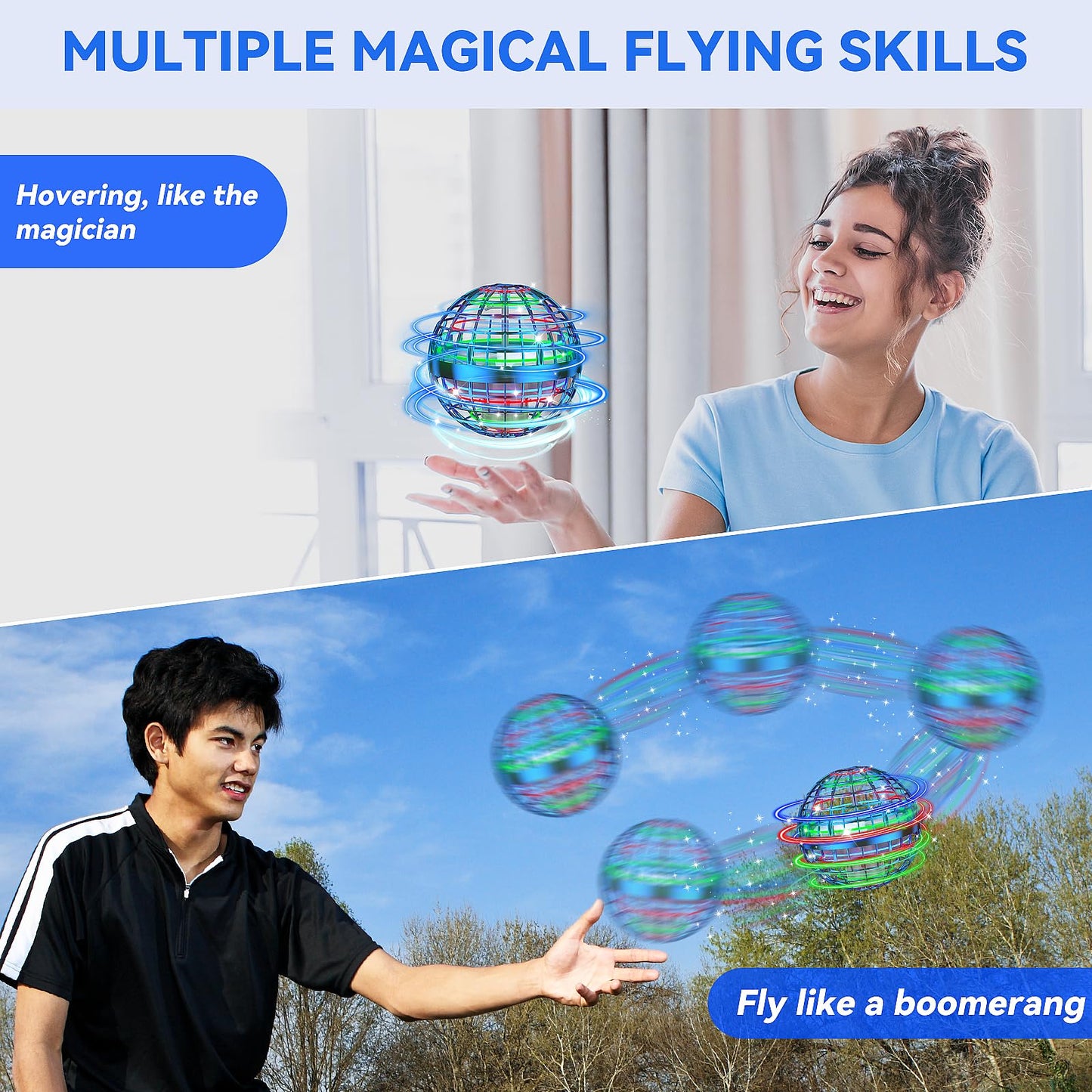 HoviSco 2025 AI Flying Orb Ball Toy — Cosmic Boomerang Hover Ball for Kids & Teens