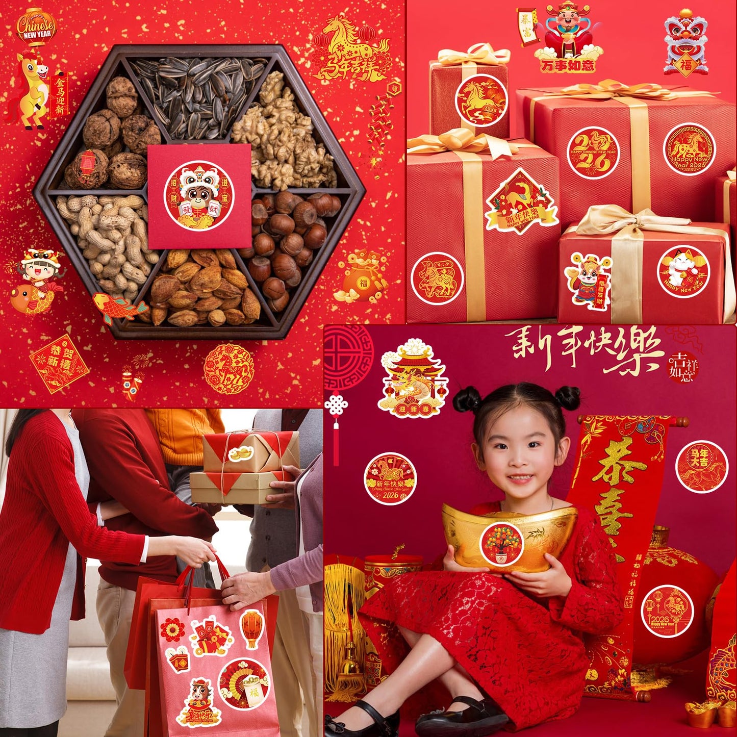 HOWAF 288pcs Chinese New Year Stickers | 2026 Year of the Horse Red & Gold