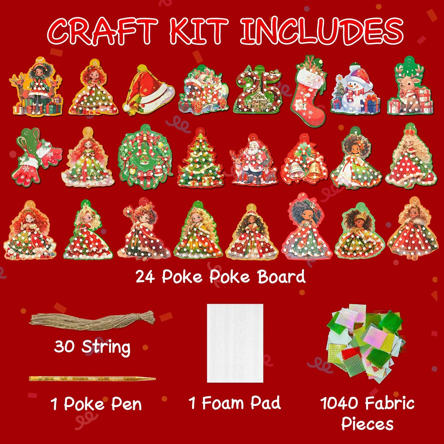 HOYON GP 24‑Piece Poke Art Kit for Girls — Magical Princess & Christmas Crafts