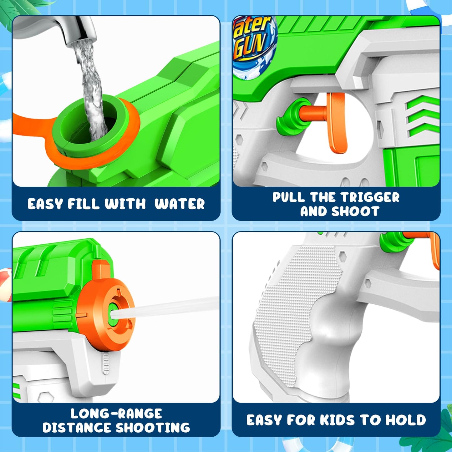 HozHoy Water Guns for Kids 6 Pack – 220CC Capacity, 15–20 ft Range