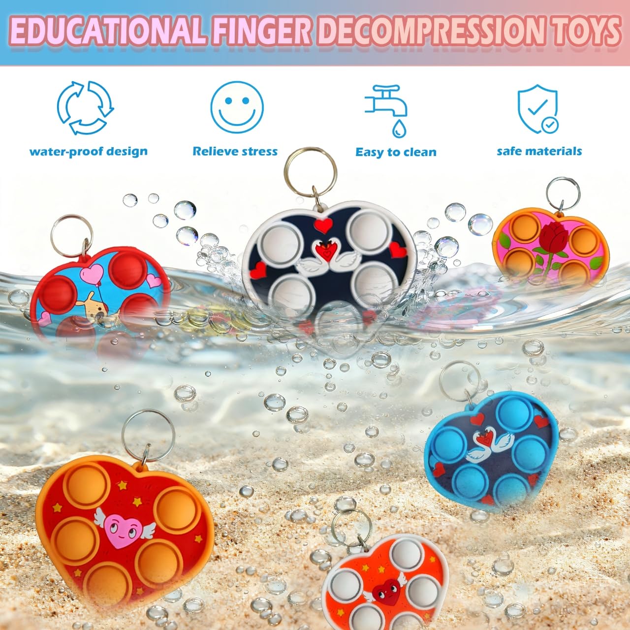 HOZKEAP Heart Fidget Bubble Keychain Bulk – 24 Pack with Greeting Cards