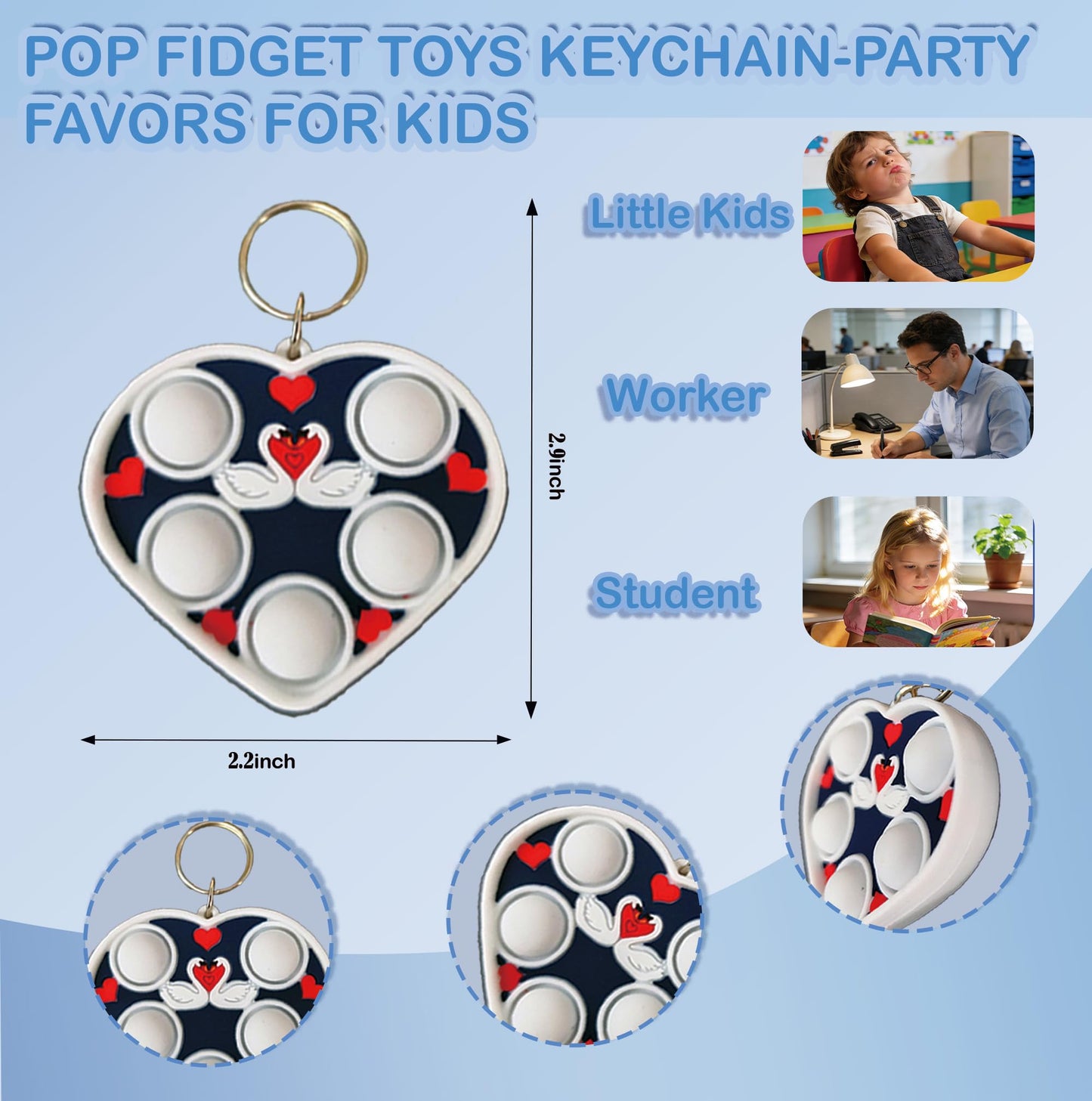 HOZKEAP Heart Fidget Bubble Keychain Bulk – 24 Pack with Greeting Cards