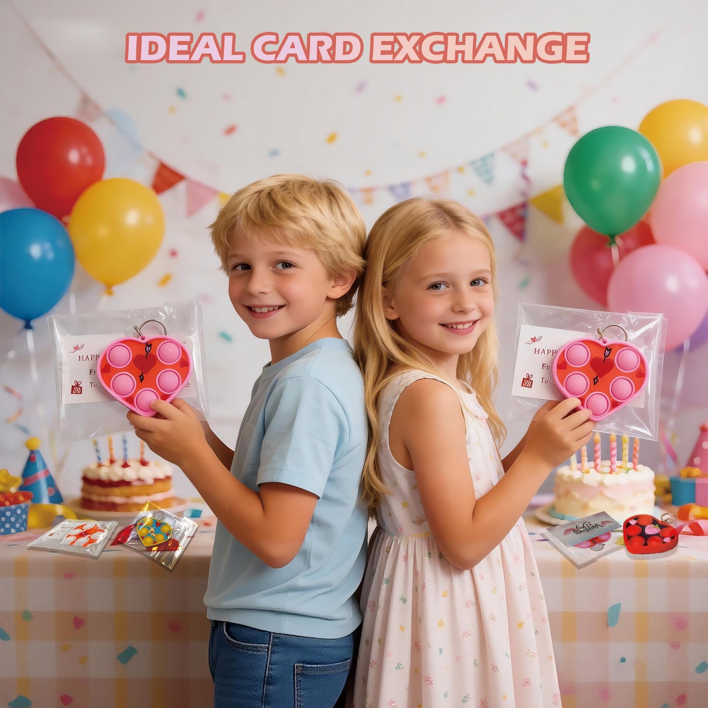 HOZKEAP Heart Fidget Bubble Keychain Bulk – 24 Pack with Greeting Cards