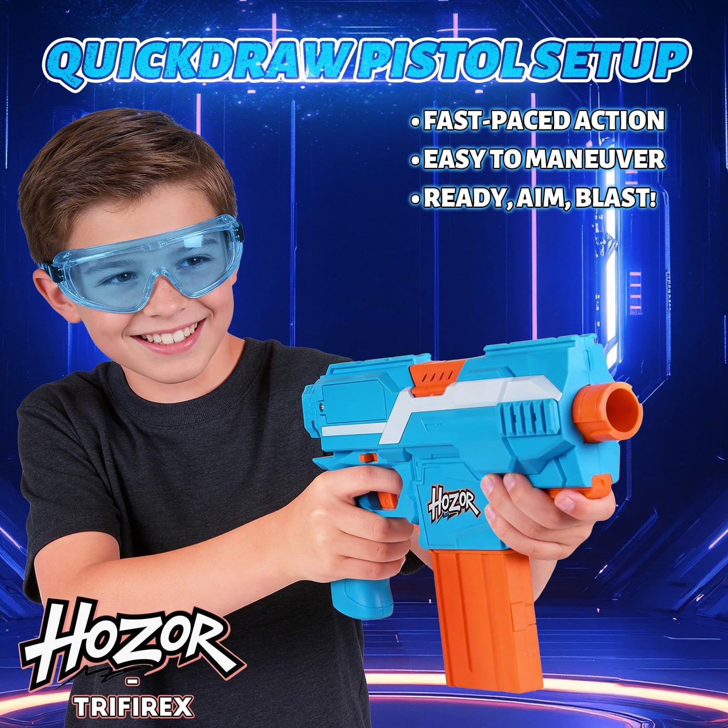 Hozor TriFireX Rechargeable Motorized Blaster Vest Kit | 3 Modes, 2 Magazines, 150 Darts