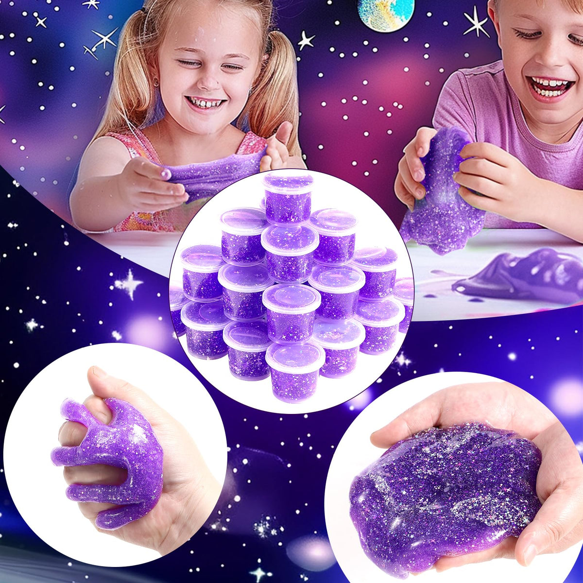 HPLTLKY 24 Pack Galaxy Star Slime – Non-Sticky Soft Sludge Toy for Kids