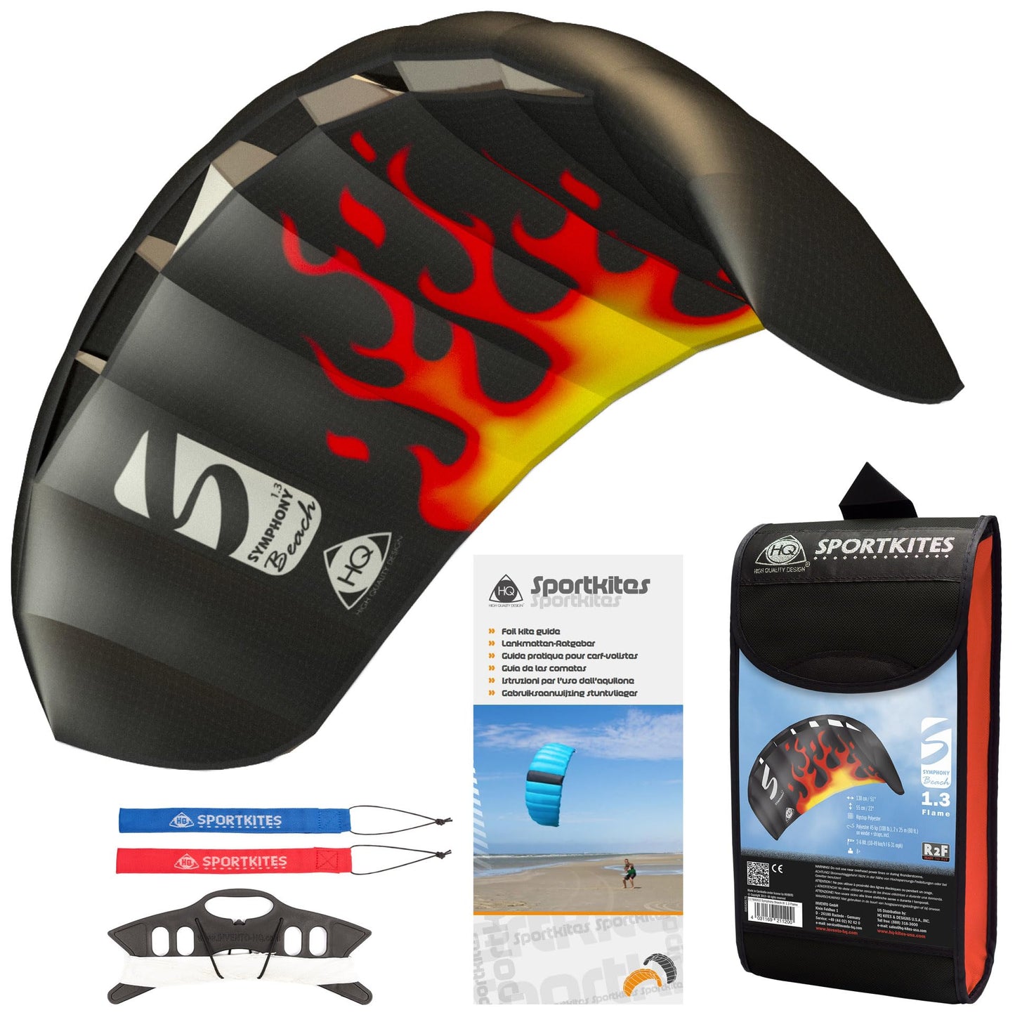 HQ Kites Symphony Beach III 1.3 Stunt Kite 51-Inch Flame - Dual-Line Sport Kite for Ages 8+