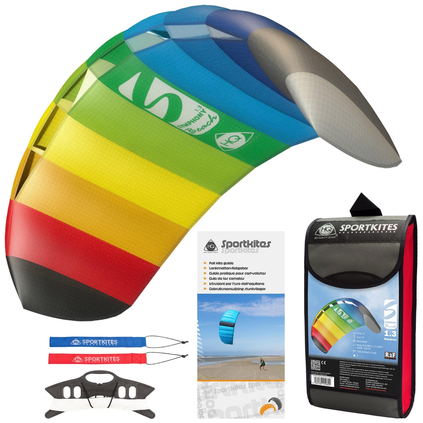 HQ Kites Symphony Beach III 1.3 Stunt Kite 51 Inch Dual-Line Rainbow – Outdoor Fun