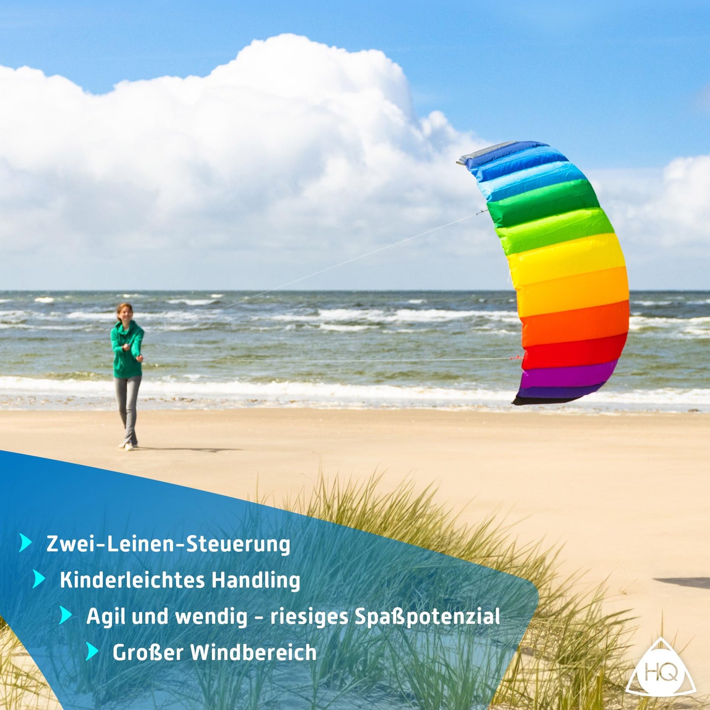 HQ Kites Symphony Beach III 1.3 Stunt Kite 51 Inch Dual-Line Rainbow – Outdoor Fun