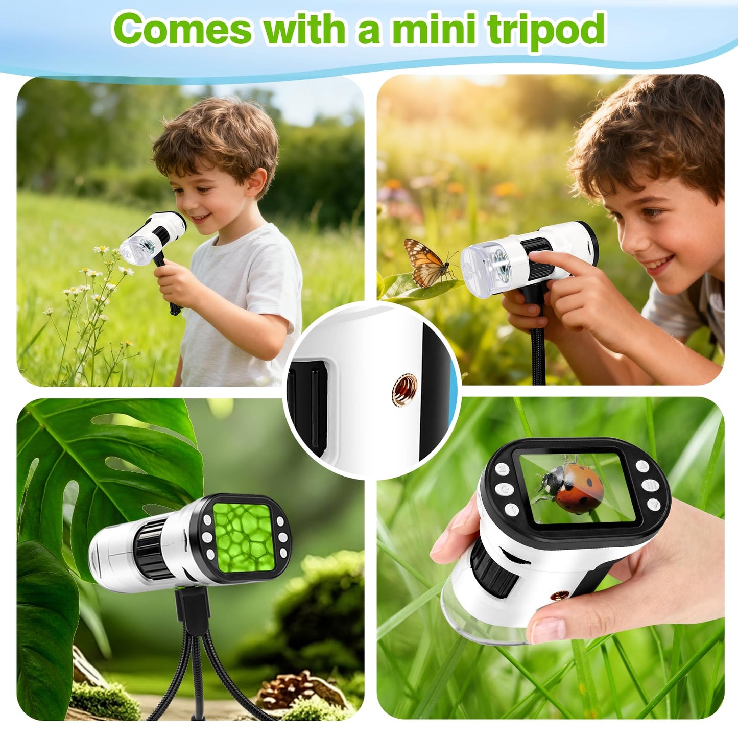 HQGZQL 1000X Digital Microscope for Kids – 4K 2.0-inch Screen, 6 Slides Kit, 32GB TF Card