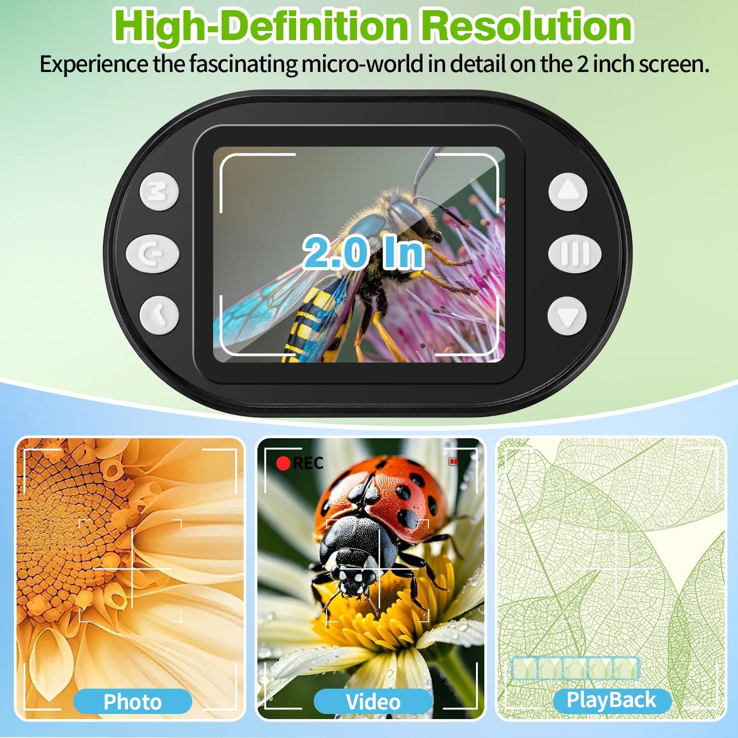 HQGZQL 1000X Digital Microscope for Kids – 4K 2.0-inch Screen, 6 Slides Kit, 32GB TF Card