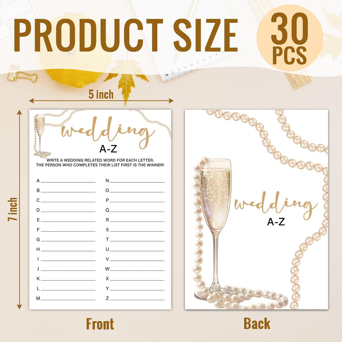 HQLOW Bridal Shower Games – 30-Card 5x7 Set (Gold Champagne)