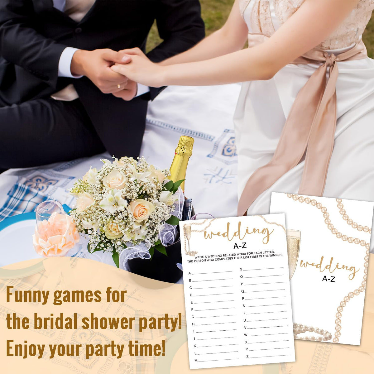 HQLOW Bridal Shower Games – 30-Card 5x7 Set (Gold Champagne)