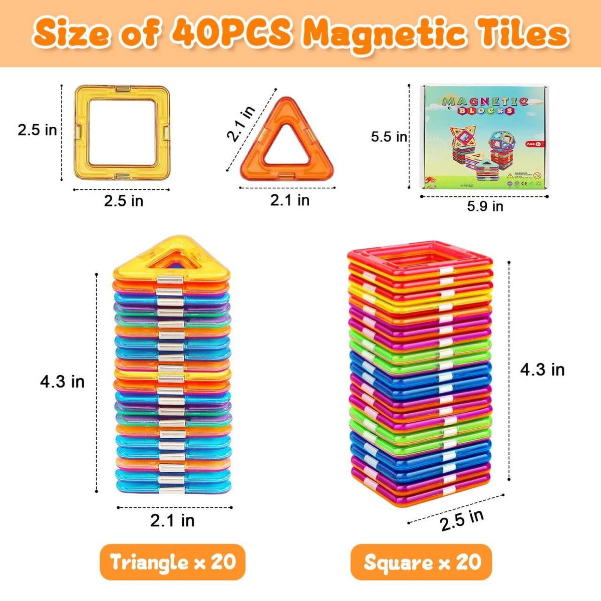 HQXBNBY Magnetic Tiles – 40-Piece STEM Building Blocks for Kids 3+ | Educational Magnetic Toy Set