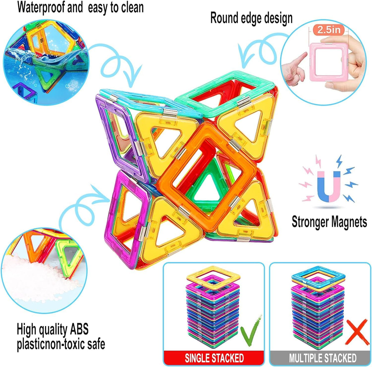 HQXBNBY Magnetic Tiles – 40-Piece STEM Building Blocks for Kids 3+ | Educational Magnetic Toy Set