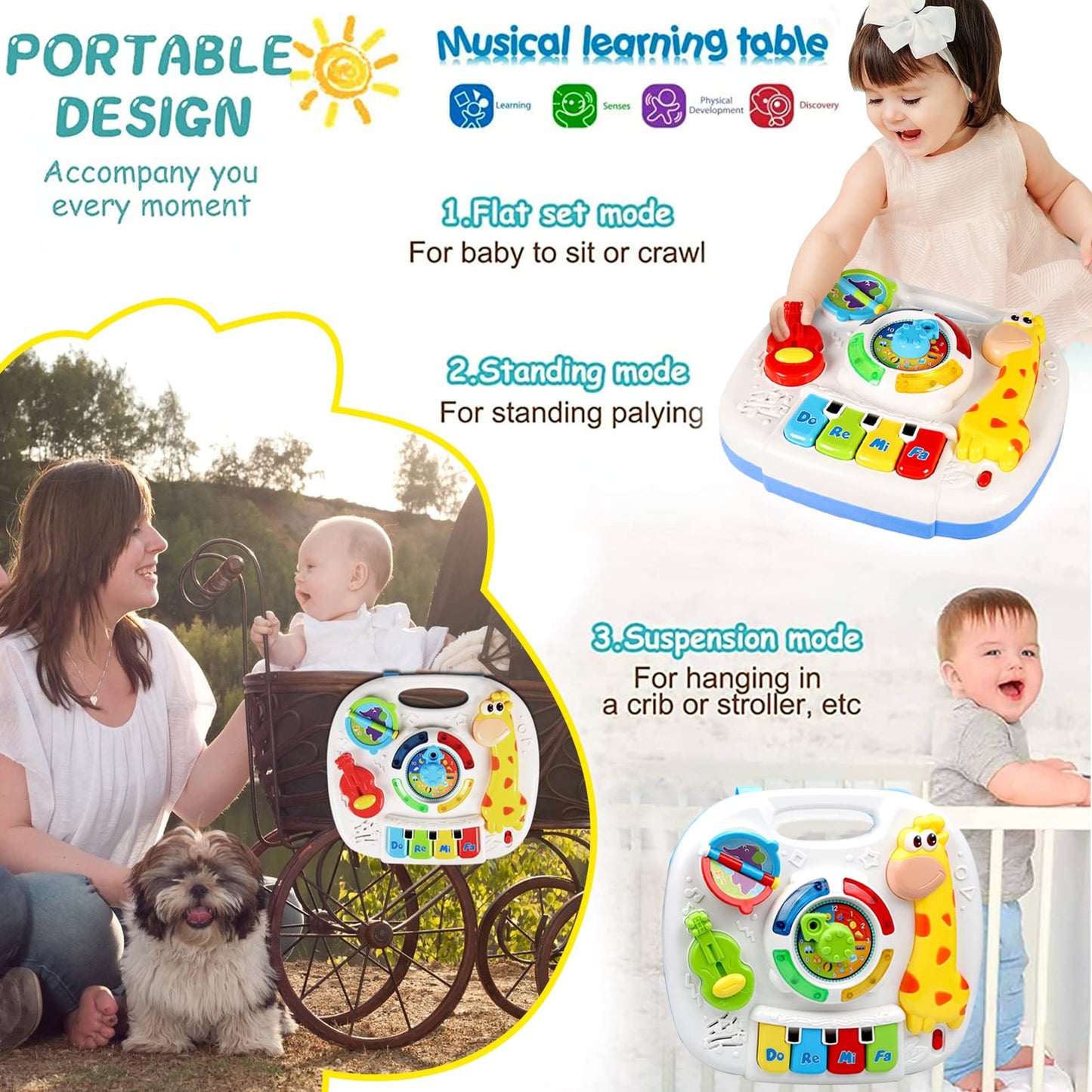 HQXBNBY 3-in-1 Musical Learning Table for Babies 6-12 Months | Early Education Toy