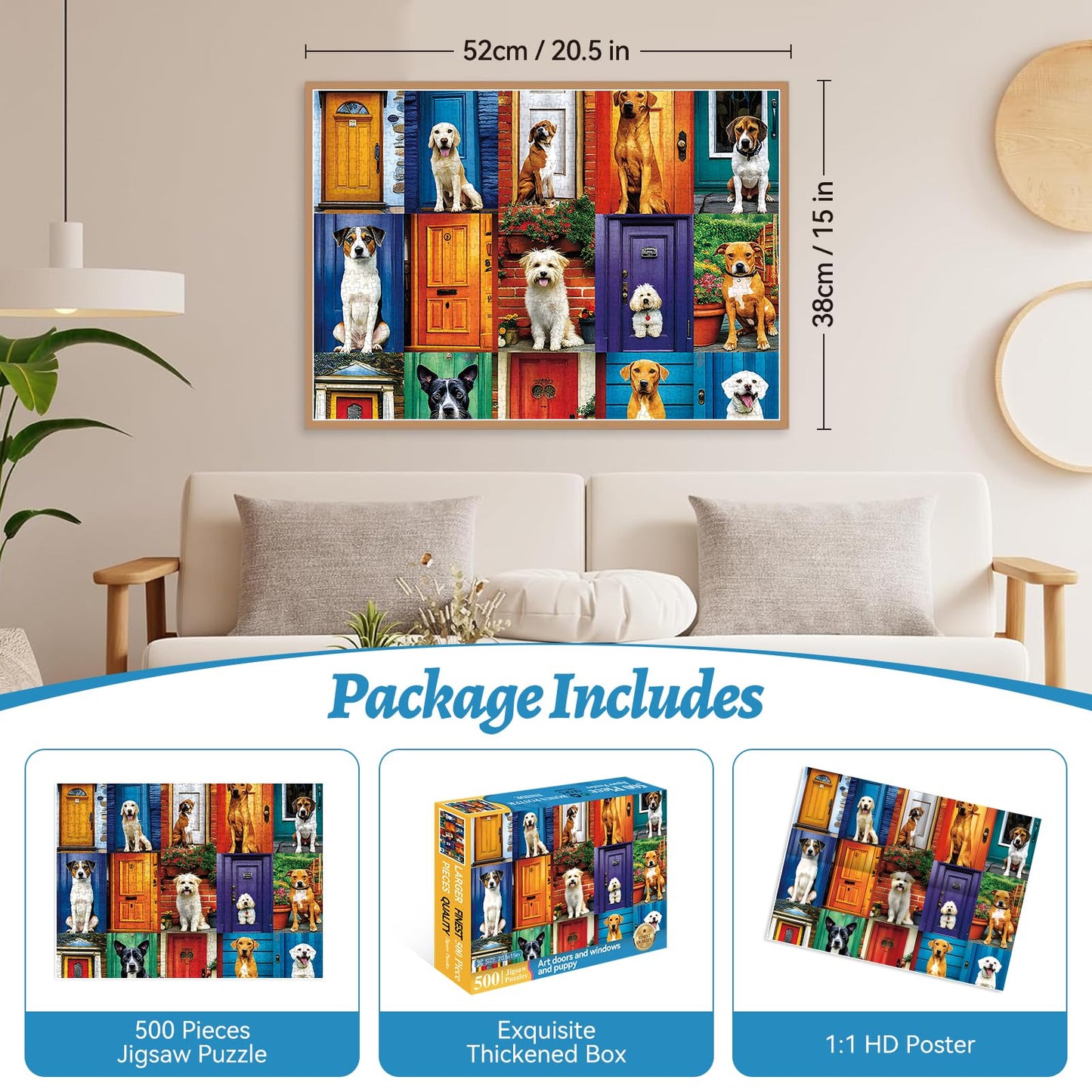 HQXXJW 500 Piece Jigsaw Puzzle for Adults – Cute Dogs & Doors Design | Unique Home Decor & Relaxation