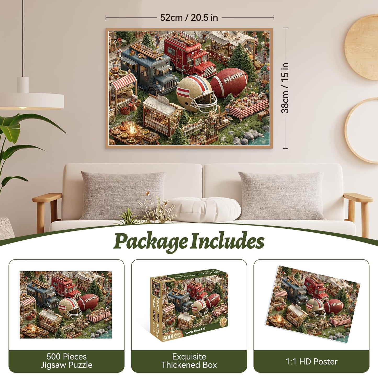 HQXXJW 500-Piece American Football Town Puzzle – Retro Americana, 20.5 x 15 in