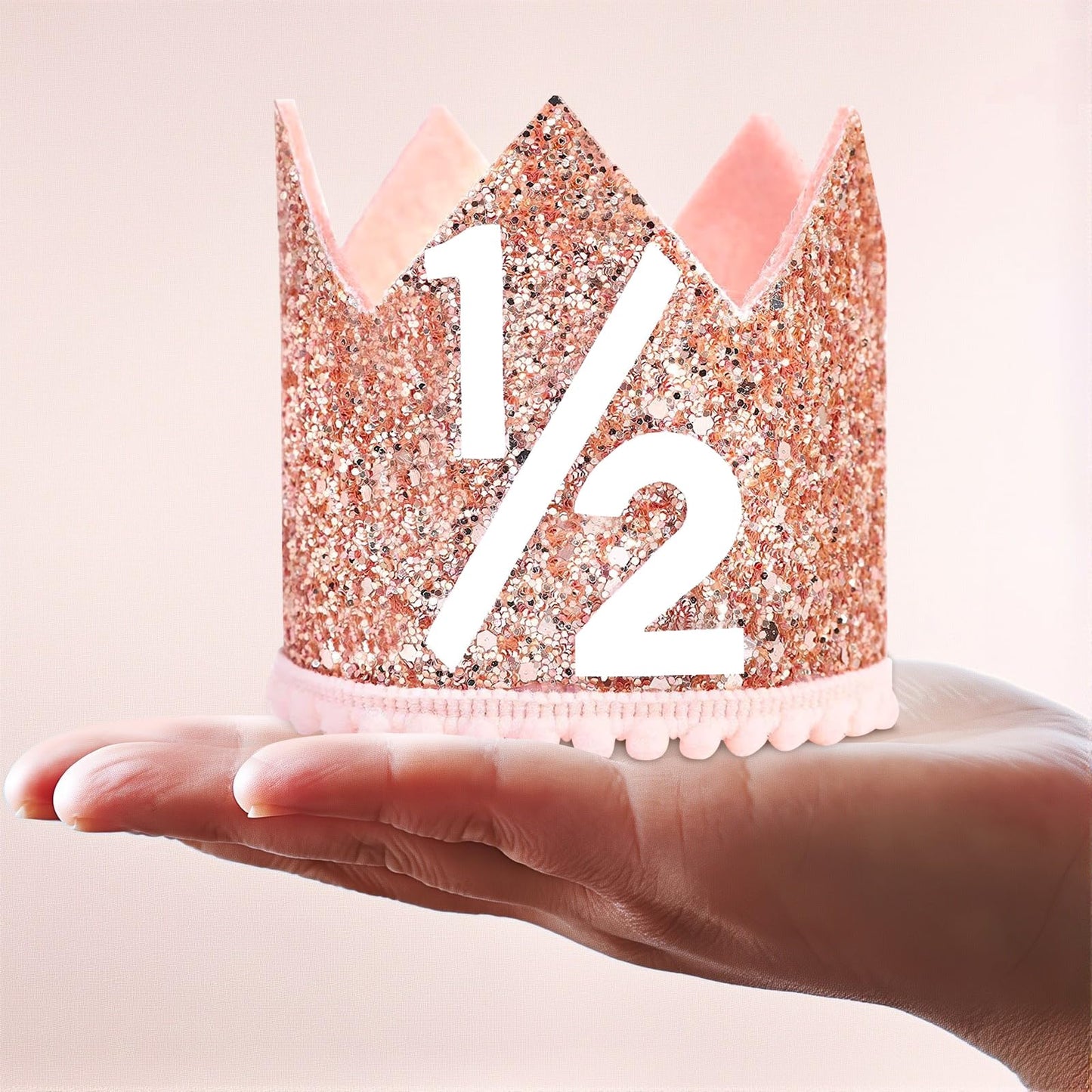 HRXMS 1/2 Birthday Girl Crown - Pink & Rose Gold Half Birthday Hat (6-12M)