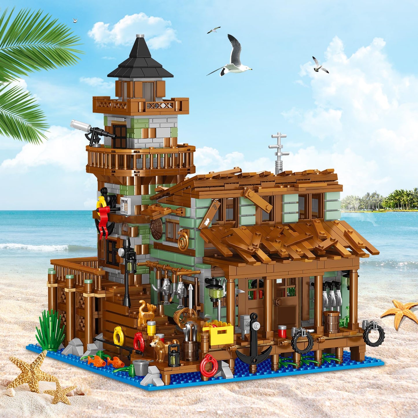HSANHE Fishing Village Store House Building Kit – 1881 Pcs with LED Light