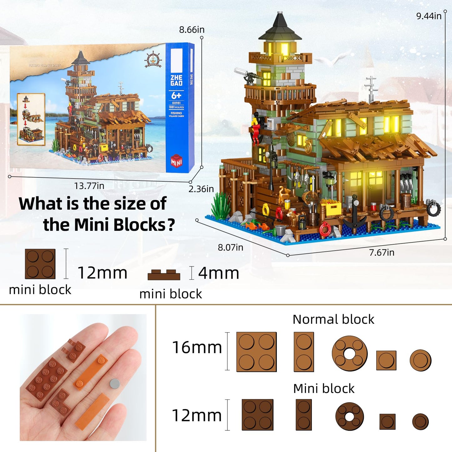 HSANHE Fishing Village Store House Building Kit – 1881 Pcs with LED Light