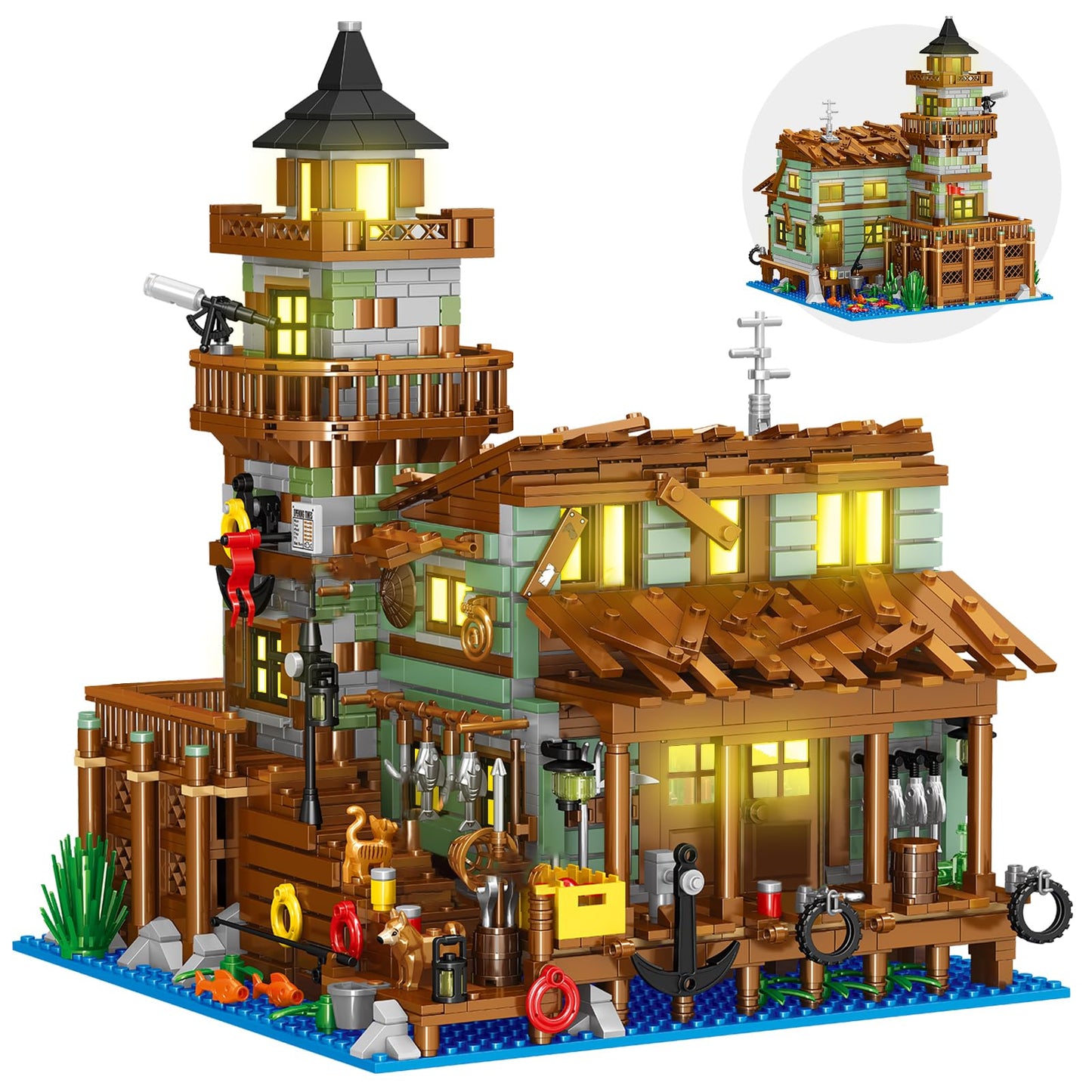 HSANHE Fishing Village Store House Building Kit – 1881 Pcs with LED Light