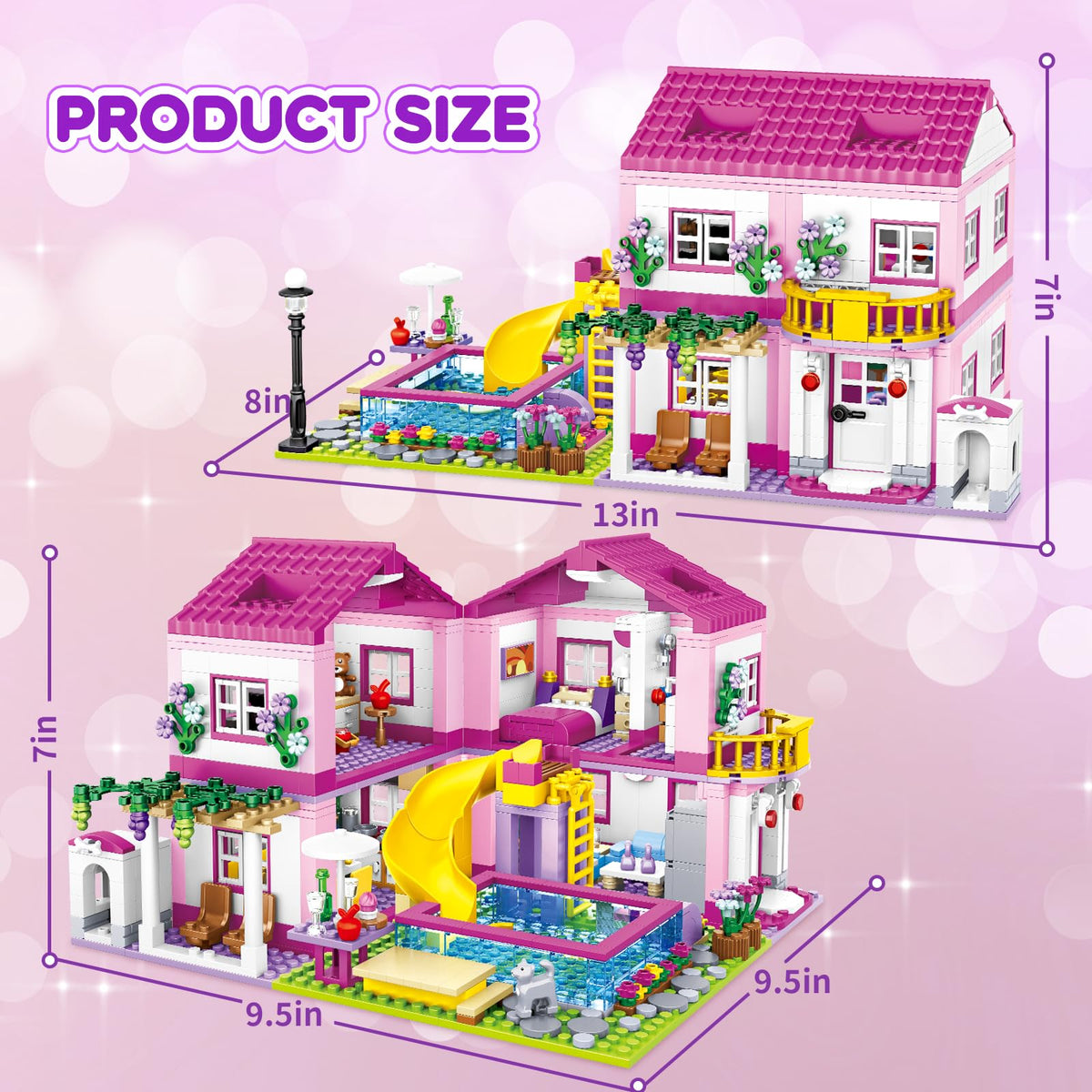 HSANHE Pink Girls Summer Villa Friends Building Set – 1018 PCS | Educational Toy for Ages 8+