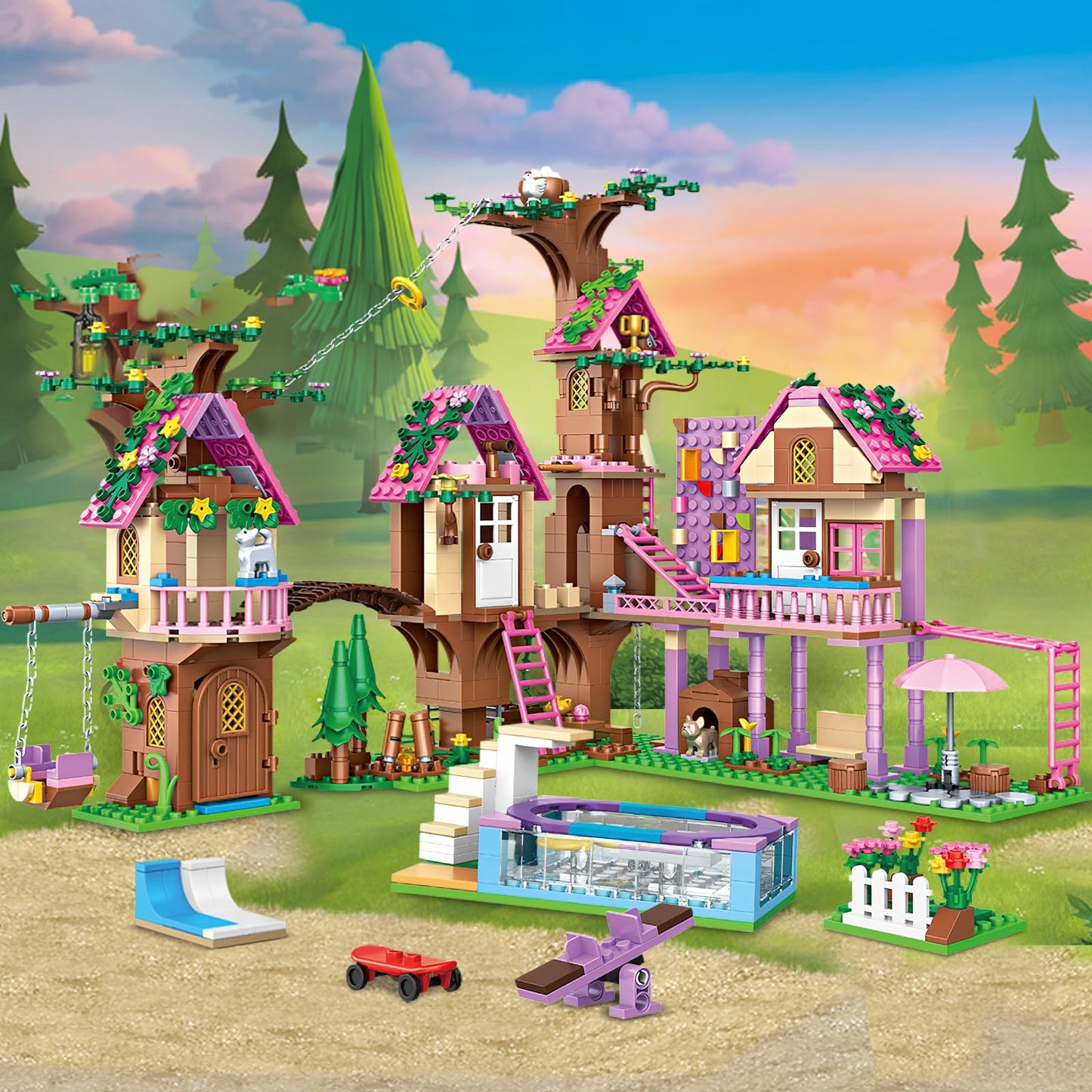 HSANHE Tree House Building Set — 1050-Piece Forest House Kit, Lego Friends Compatible (Ages 6-12)