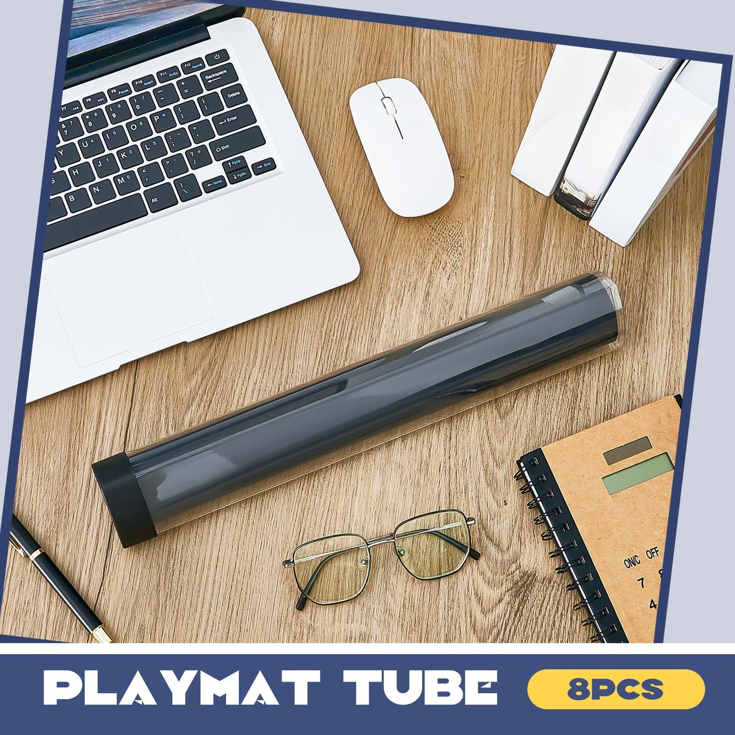 Hsei 8-Pcs Prism Playmat Tube — 15-Inch Poster Holder, Card Storage, Won't Roll Off Surfaces