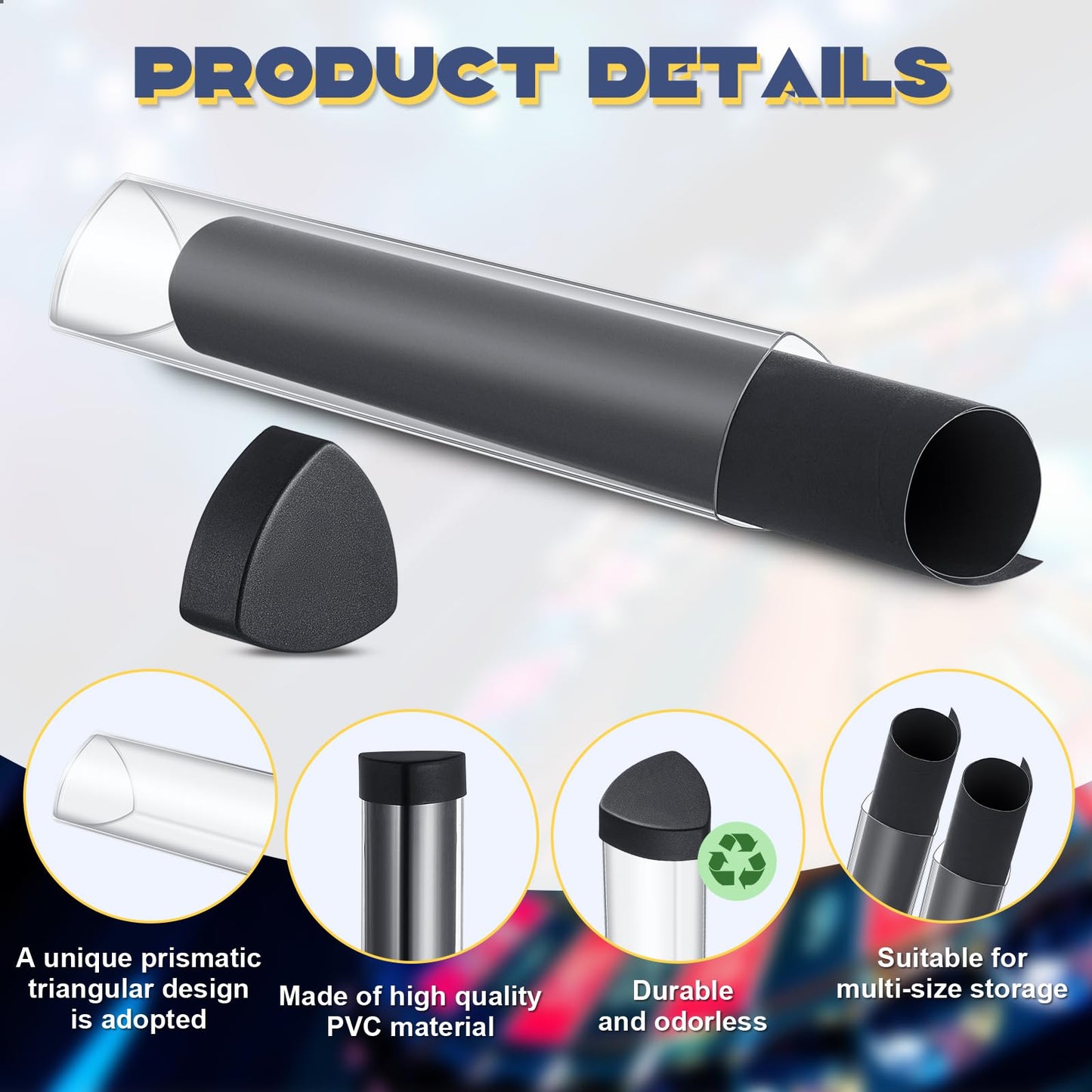 Hsei 8-Pcs Prism Playmat Tube — 15-Inch Poster Holder, Card Storage, Won't Roll Off Surfaces