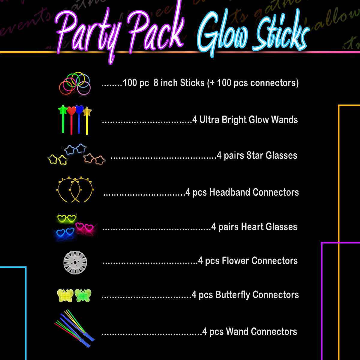 HSGUS 248 PCS Glow Sticks Party Pack – 100 x 8-Inch Sticks + 6 Glow Wands