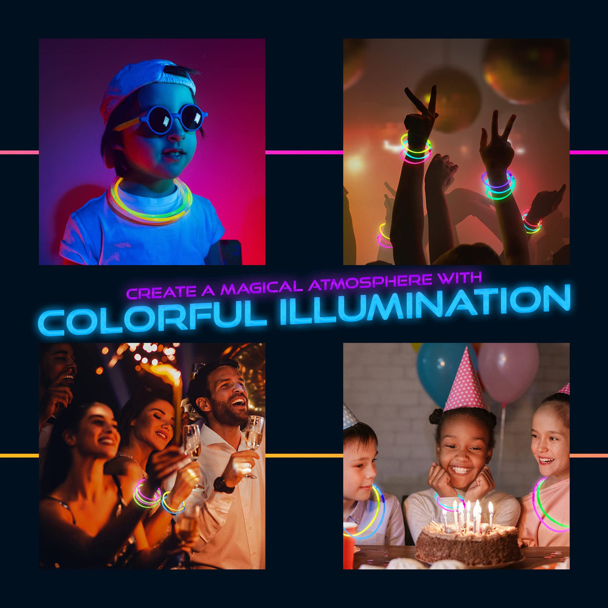 HSGUS 248 PCS Glow Sticks Party Pack – 100 x 8-Inch Sticks + 6 Glow Wands