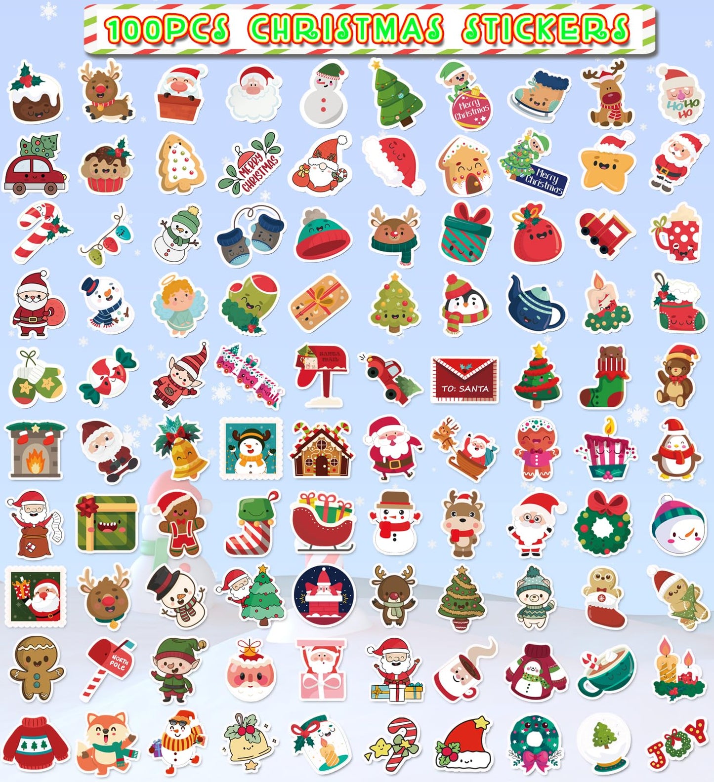 HSHFAMIIY 100Pcs Christmas Stickers for Kids – Stocking Stuffers & Crafts