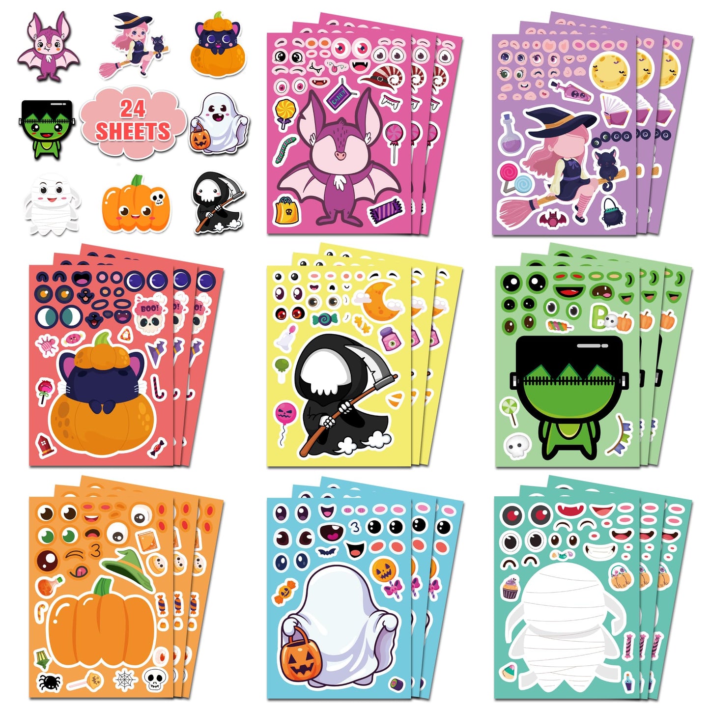 HSHFAMIIY Halloween Party Favors – DIY Sticker Crafts (24 Sheets)