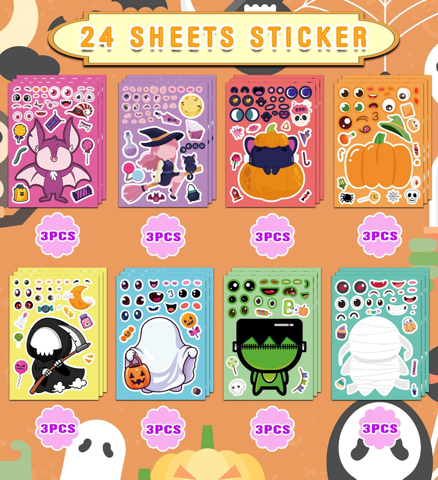 HSHFAMIIY Halloween Party Favors – DIY Sticker Crafts (24 Sheets)