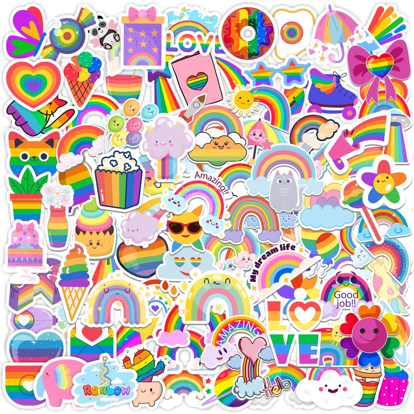 HSHFAMIIY Rainbow Sticker Pack – 100 Waterproof Vinyl Stickers for Kids & Teens