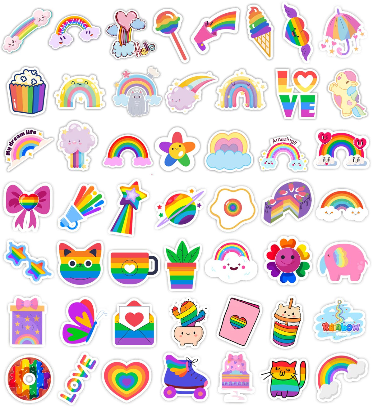 HSHFAMIIY Rainbow Sticker Pack – 100 Waterproof Vinyl Stickers for Kids & Teens