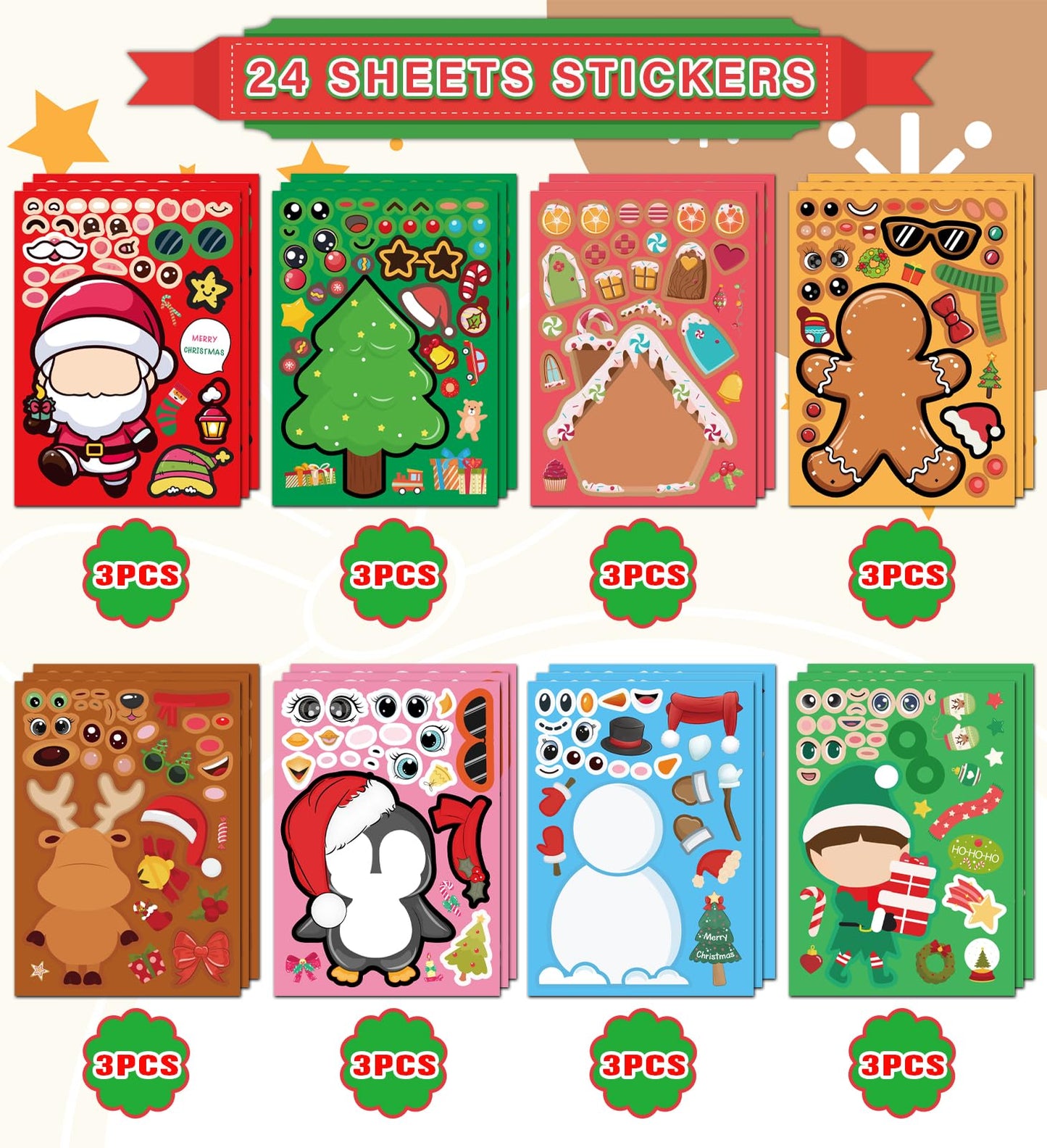 HSHFAMIIY Christmas Stickers – DIY Holiday Crafts & Decorations (24 Sheets)