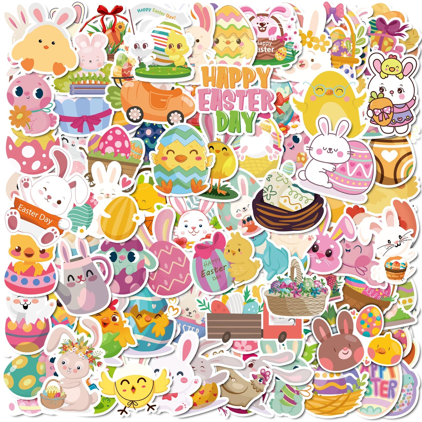 100 Pcs Easter Sticker Pack – Cute Bunny & Egg Designs for DIY Crafts | HSHFAMIIY